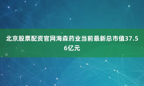 北京股票配资官网海森药业当前最新总市值37.56亿元
